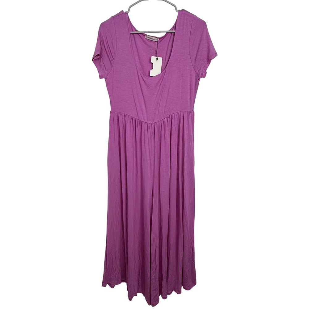 Zenana‎ Wide Leg Jumpsuit Large Purple Boho Minimalist Flowy Romper Pockets NWT